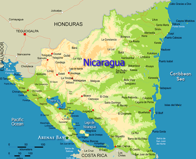 nicaragua map honduras